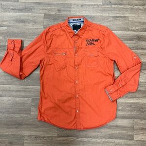 Men's Hi-Rez Textured Digital Life Slim-Fit Orange Button-Up Shirt XL